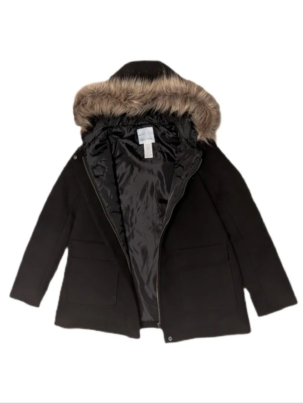 Falls Creek Girls Black Hooded Peacoat L (10/12)